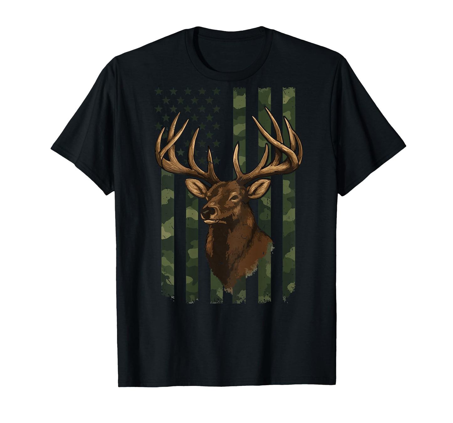 Youth Men Camo Deer Hunting American Flag Whitetail Buck Boy T-Shirt