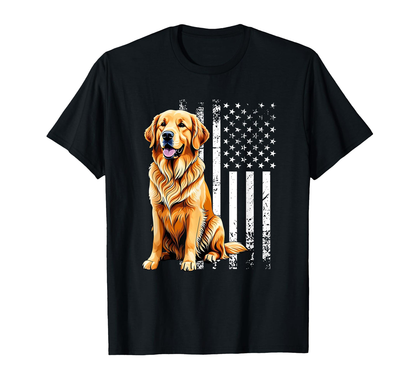 Golden Retriever Dog USA Flag Graphic T-Shirt