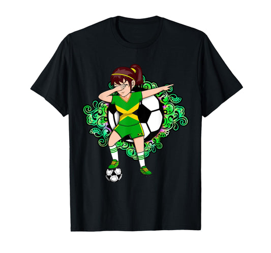 Dabbing Soccer Girl Jamaica Jersey Floral Football Flower T-Shirt