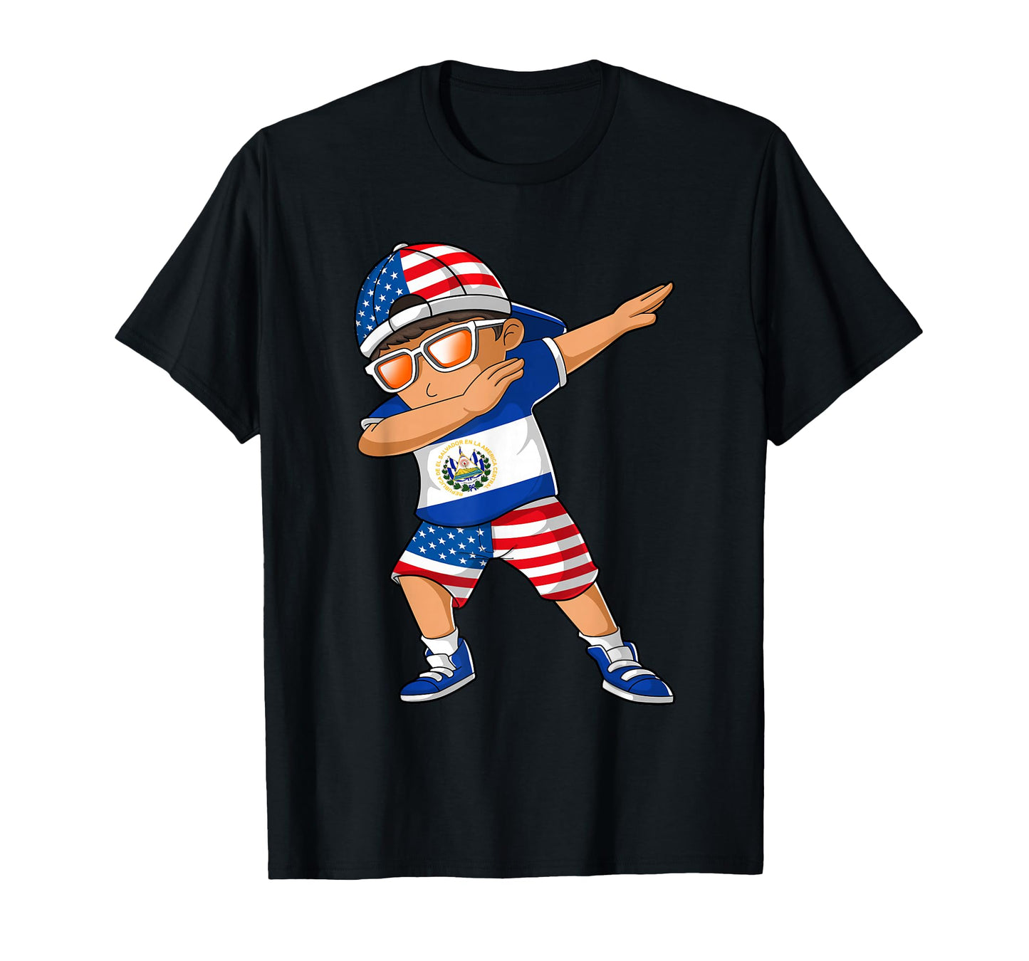 Half American Half Salvadoran Boy Kid El Salvador Flag T-Shirt