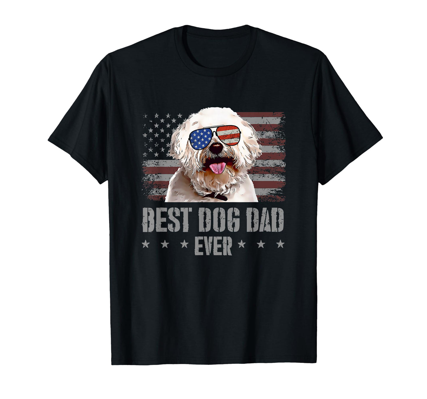 Bichons Frise Best Dog Dad Ever Retro USA American Flag T-Shirt