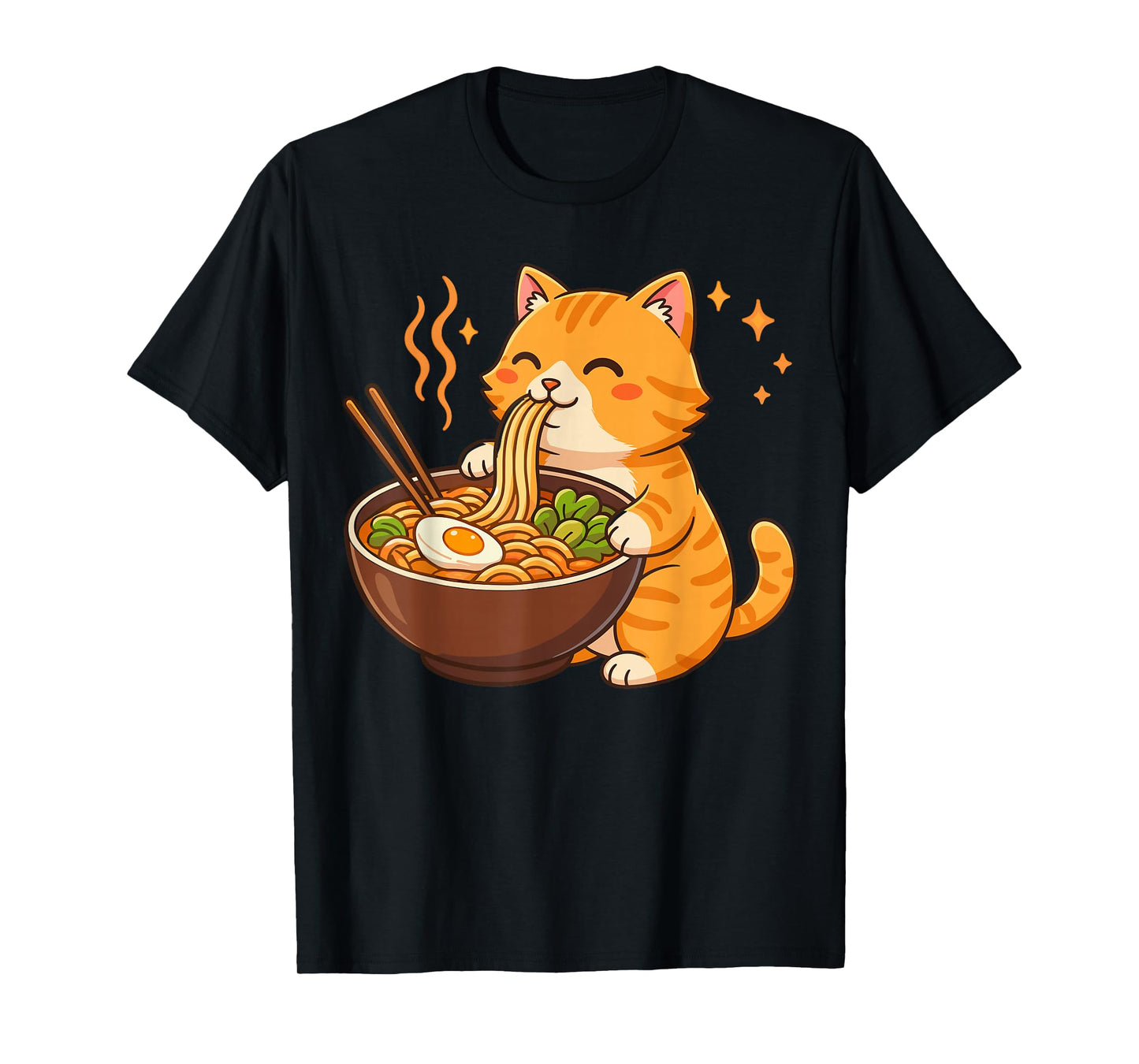 Orange Cat Eating Ramen Noodles T-Shirt