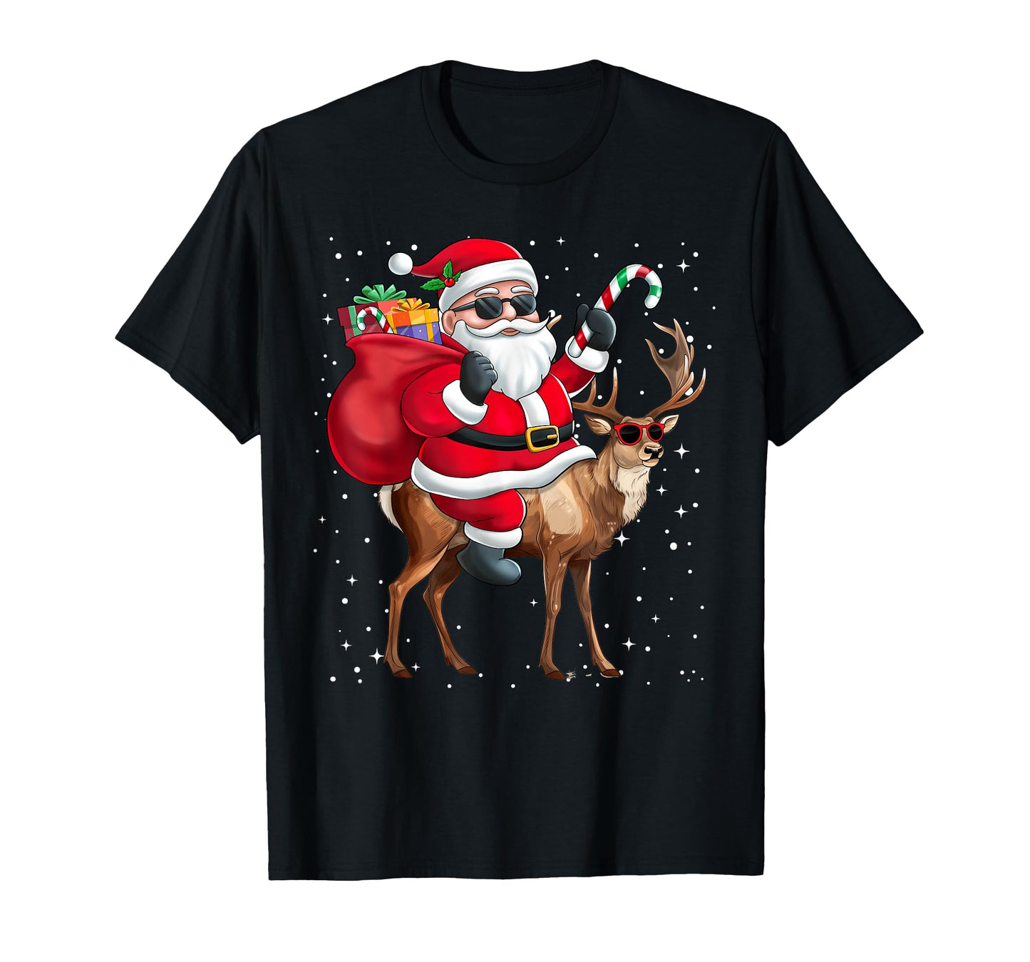 Santa Claus Riding A Reindeer Christmas Boy Girl Kids T-Shirt