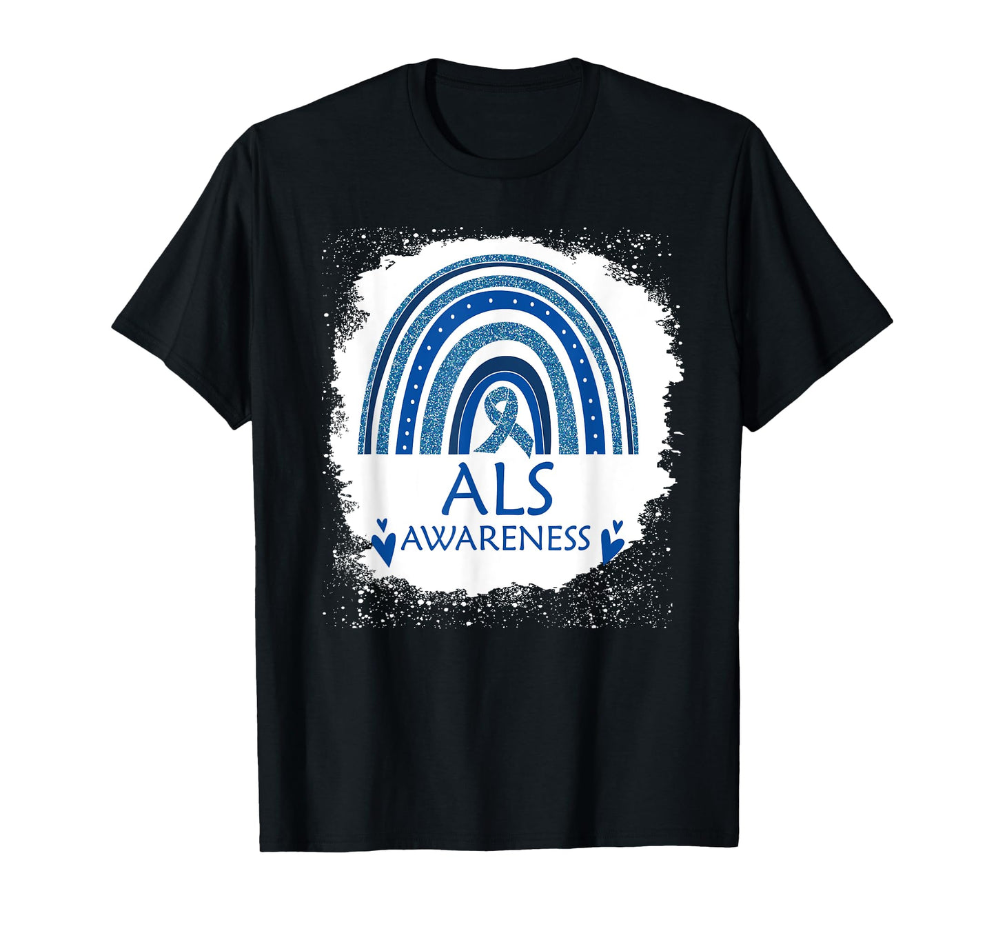 ALS Awareness Bleached Rainbow Blue Ribbon Men T-Shirt