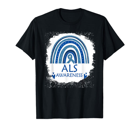 ALS Awareness Bleached Rainbow Blue Ribbon Men T-Shirt