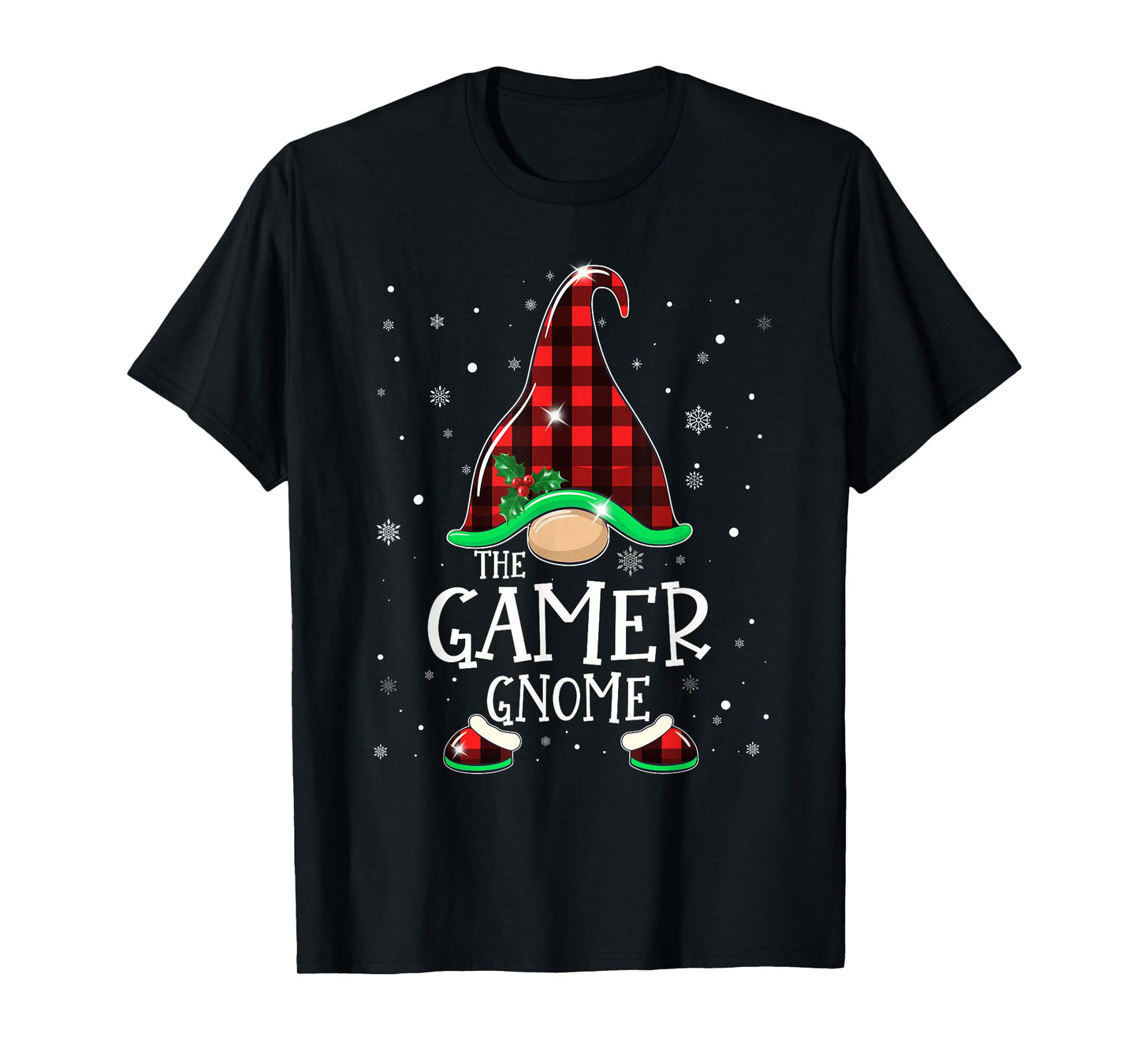 Funny GAMER Gnome Buffalo Plaid Matching Christmas Xmas T-Shirt