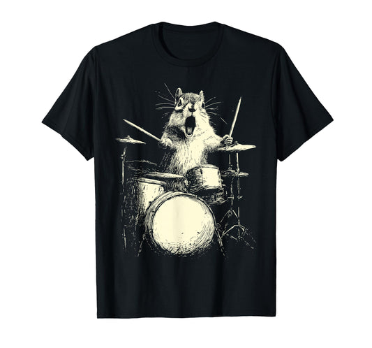 Cute Chipmunk Playing Drums Funny Music Dog Drummer Graphic T-Shirt