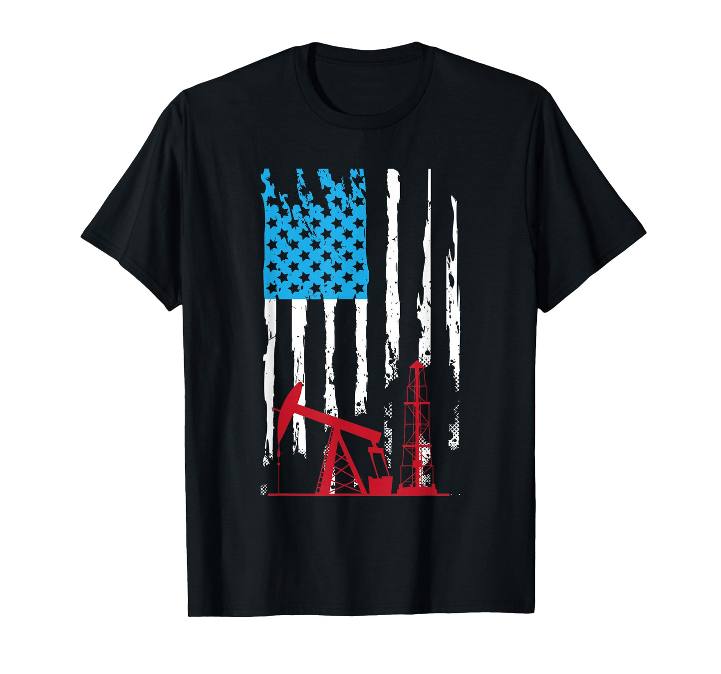 Patriotic Oilfield Worker Oilman Oil Rig Drilling US Flag T-Shirt