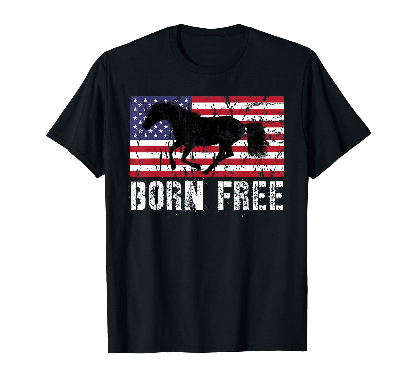 Vintage Born Free Horse American Flag Wild Mustang T-Shirt