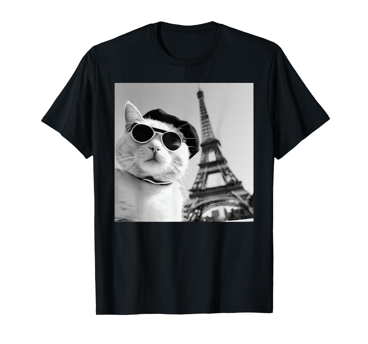 Funny Cat Wearing Sunglasses At The Eiffel Tower in France T-Shirt