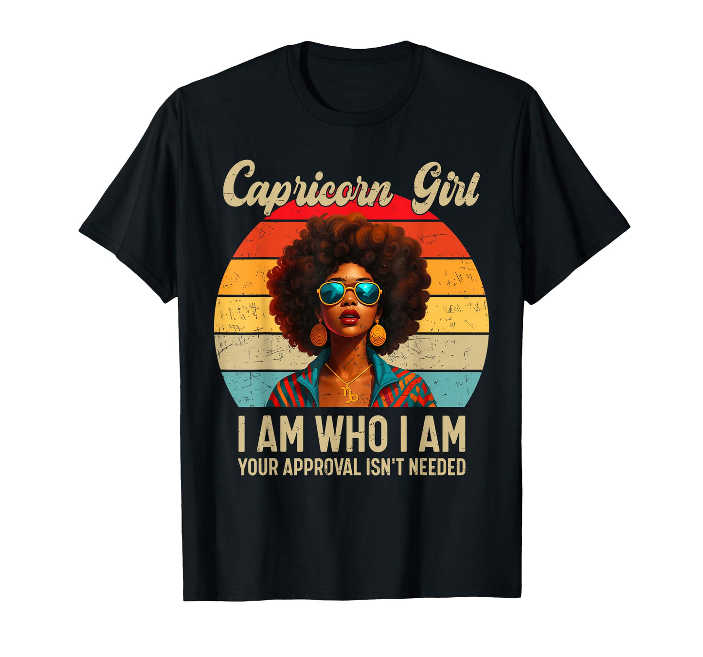 Capricorn Girl Retro Zodiac African American Afro Woman T-Shirt