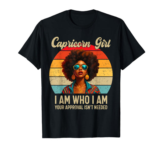 Capricorn Girl Retro Zodiac African American Afro Woman T-Shirt