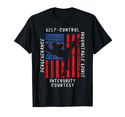 US Flag Taekwondo Five Tenets Vintage Martial Art Lover Gift T-Shirt