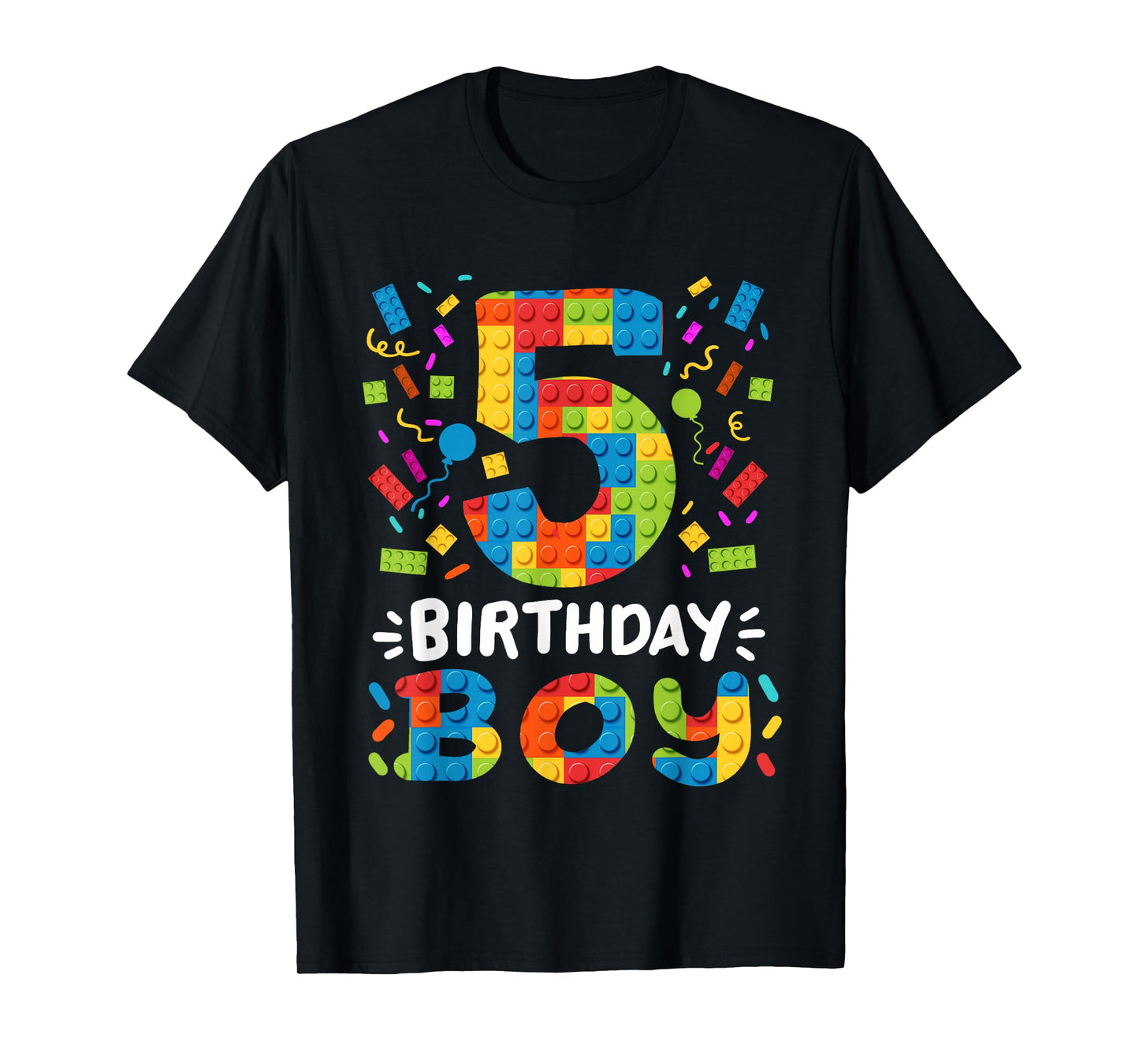 Kids 5 Years Old Building Blocks Builder 5th Birthday Boys T-Shirt