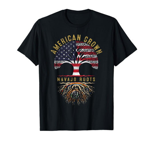 American Grown Navajo Roots Tree Flag Family Heritage T-Shirt