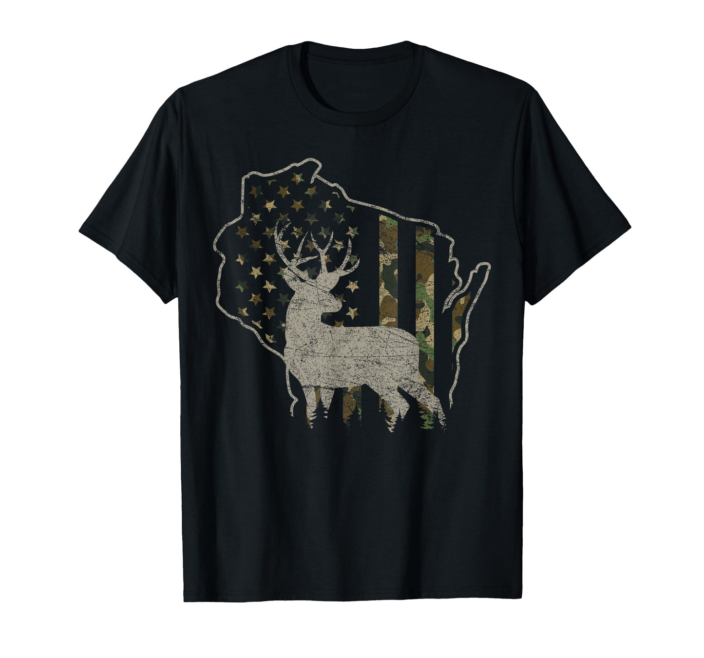 Patriotic USA Flag Camouflage Wisconsin Deer Hunting T-Shirt