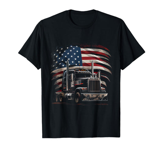 US American Flag Trucker Truck Driver Gift Women Men T-Shirt