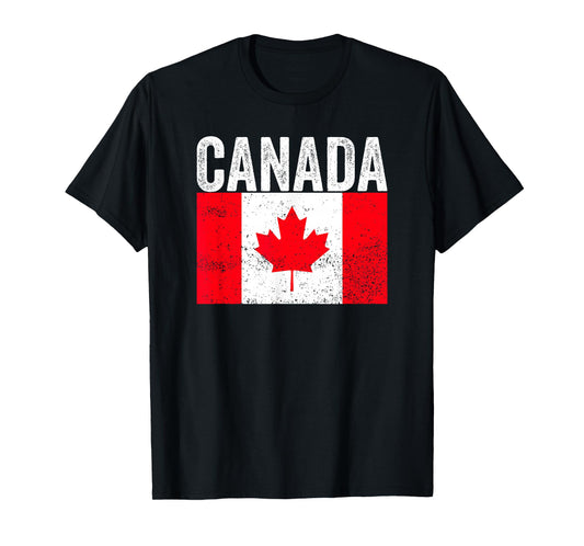 Vintage Canada Flag Distressed Maple Leaf Patriotic Design T-Shirt