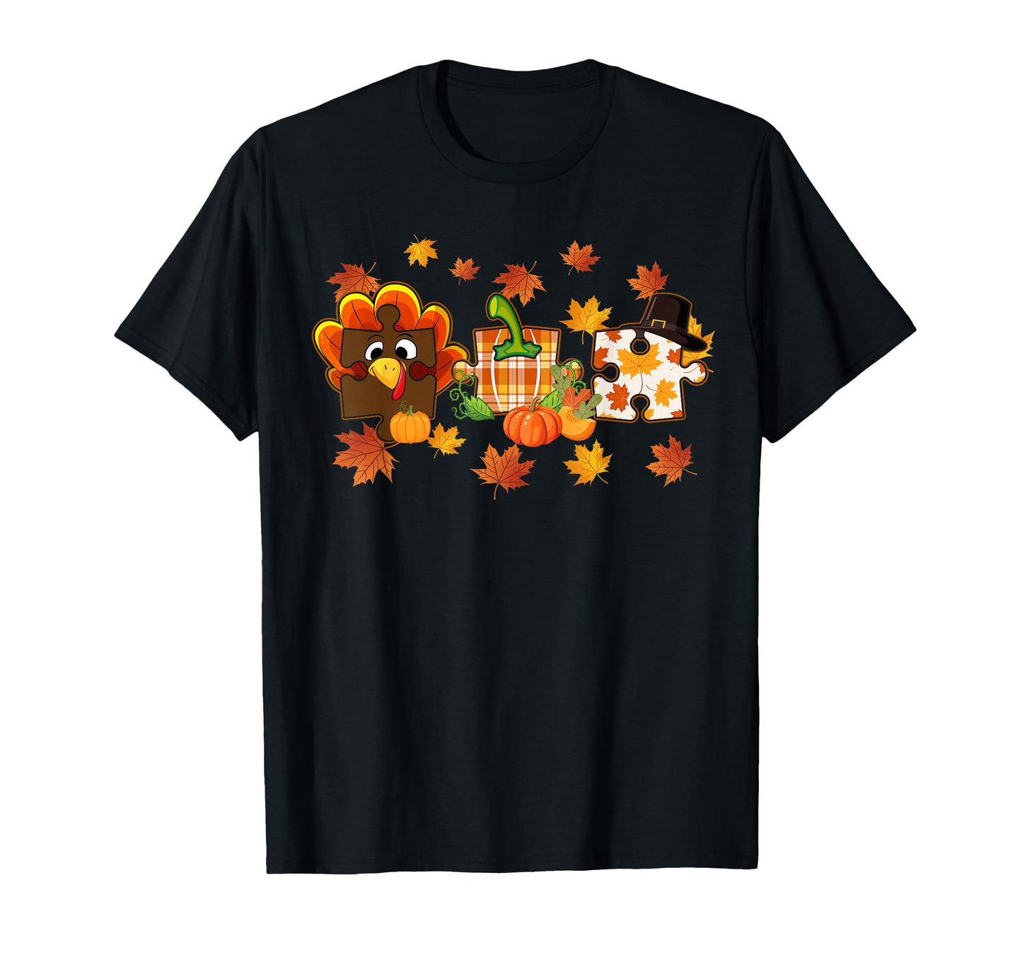 Cute Turkey Autism Awareness Puzzle Pumpkin for Thanksgiving T-Shirt