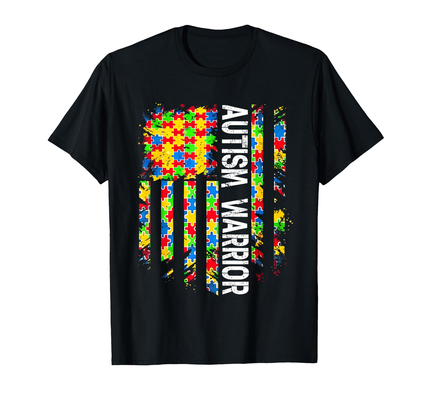Autism Warrior Awareness Support USA Flag Neurodiversity T-Shirt
