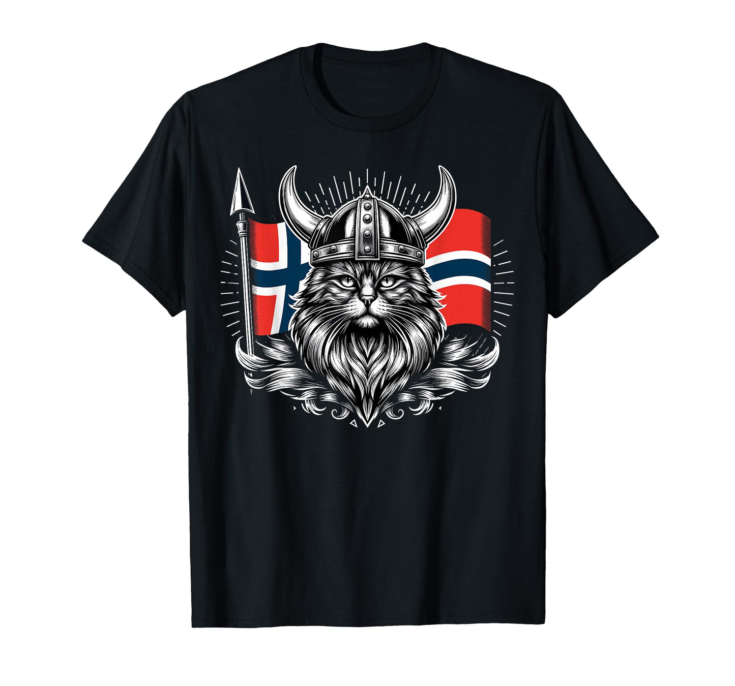 Viking Cat Norwegian Norway Flag Cat T-Shirt