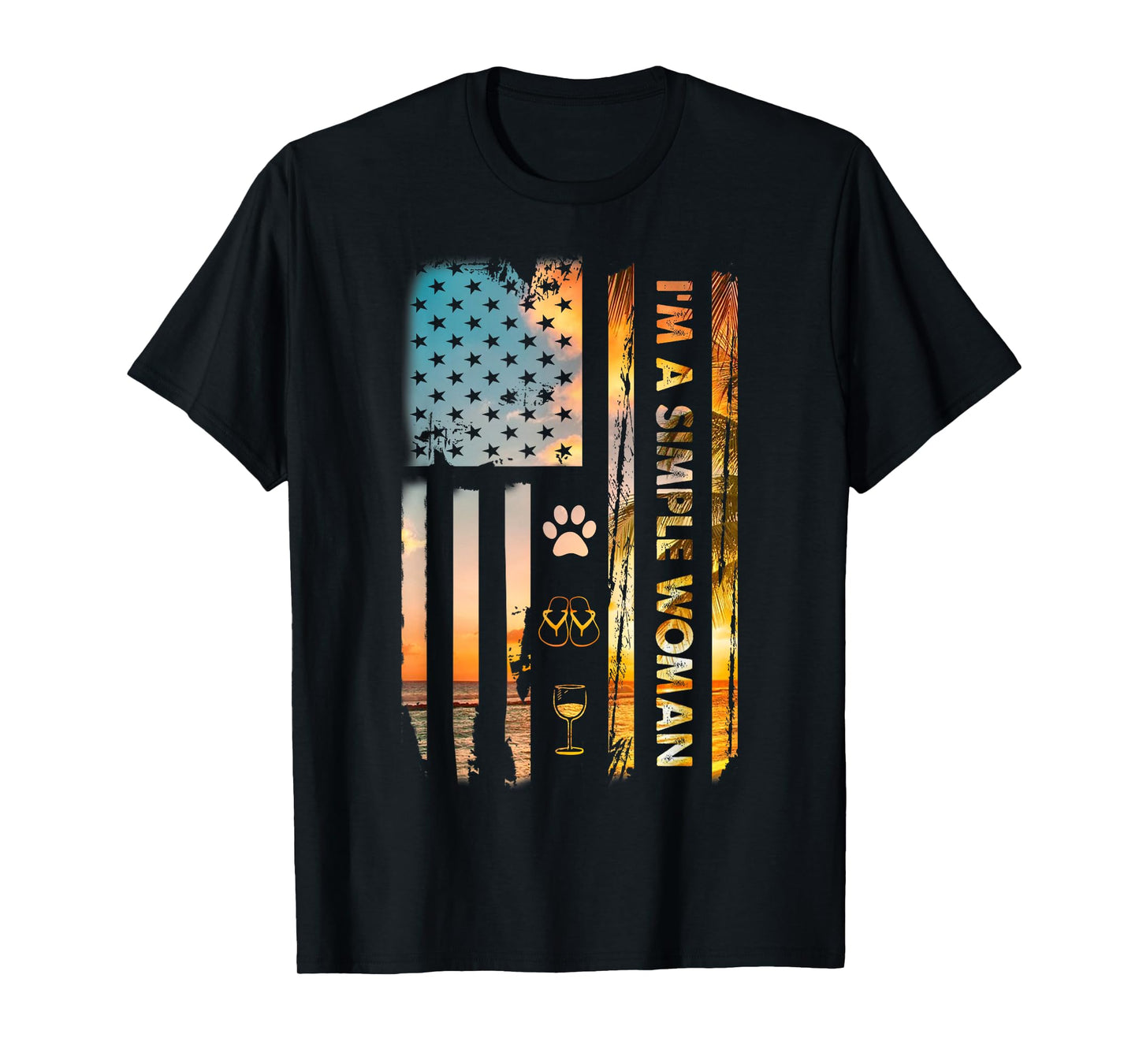 I'm A Simple Woman Camping Wine Flip Flops Love Dog USA Flag T-Shirt