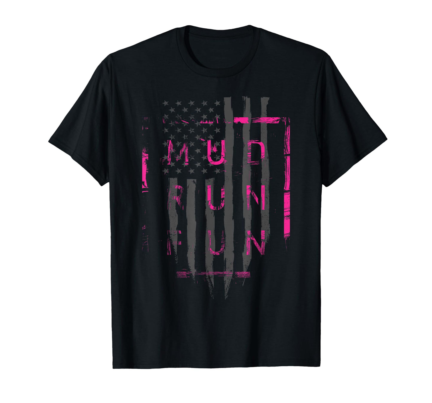 Mud Run Fun USA Flag Pink Mudder Trail Running and Mudding T-Shirt