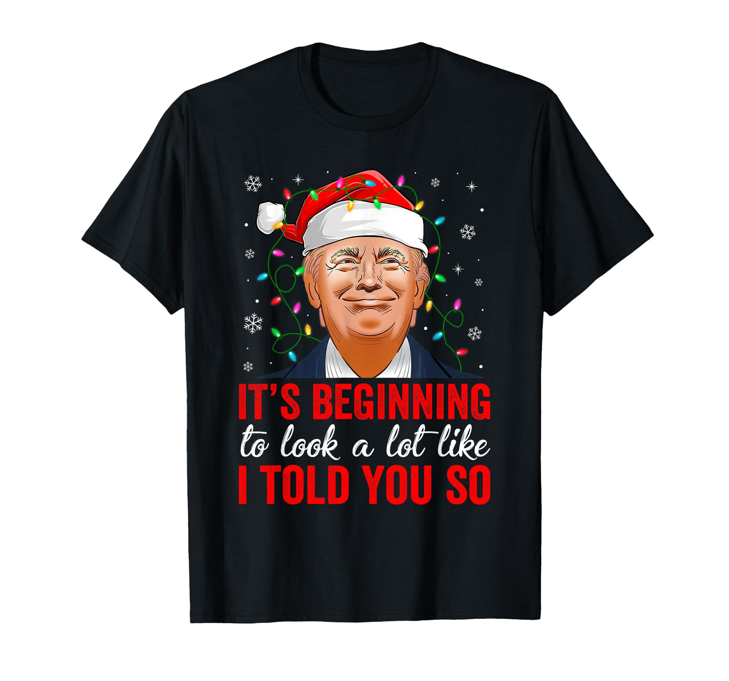 Funny Trump Christmas Lights Santa Hat Xmas T-Shirt - Unisex Adults - Black - Small - Long Sleeve - Cotton 65% Polyester 35%
