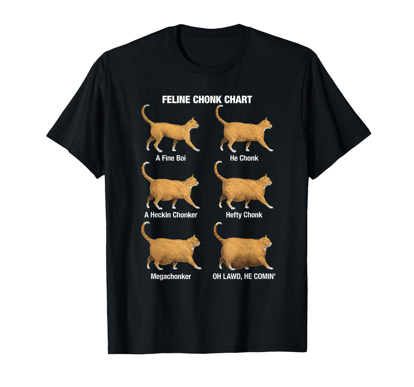 Feline Chonk Cat Chart, Funny Cat Meme, Oh Lawd He Comin T-Shirt