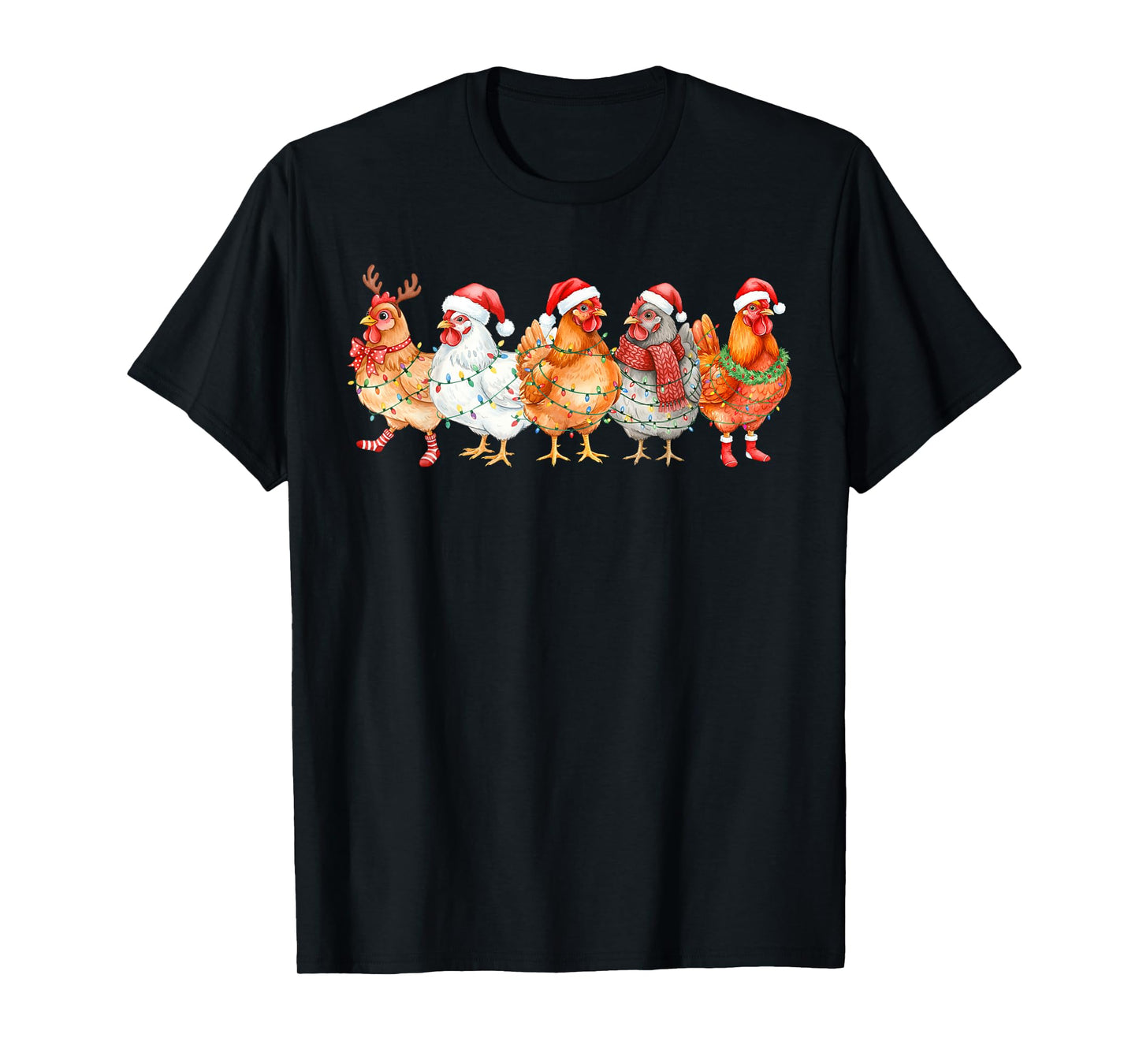 Funny Chicken Christmas Lights Farm Animal Xmas Holiday T-Shirt