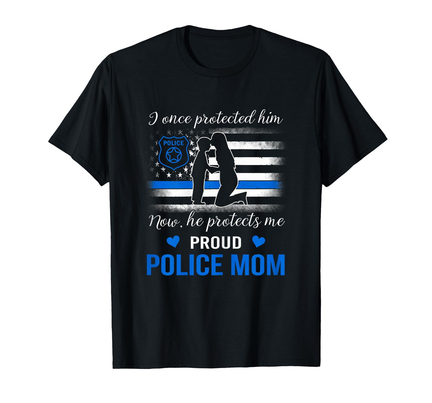 Thin Blue Line American Flag Proud Police Mom T-Shirt