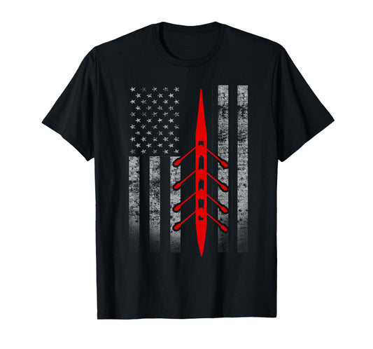 Cool Rowing Flag - Rowing Shell on American Flag T-Shirt