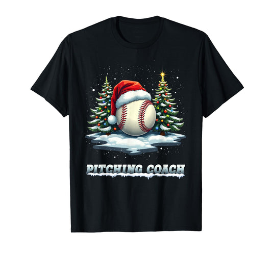 Baseball Pitching Coach Christmas Santa Hat Ball T-Shirt