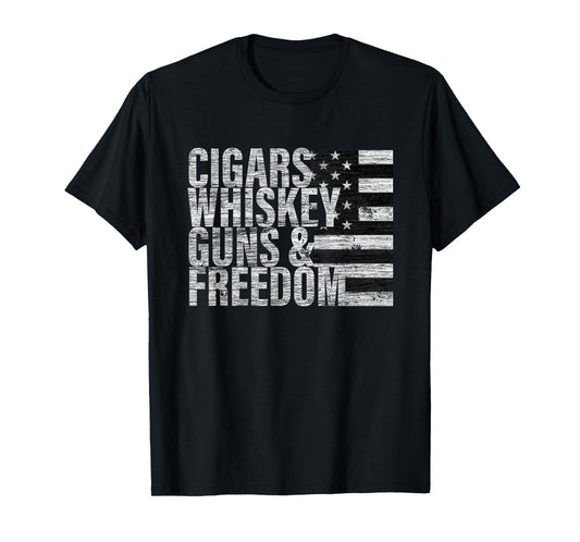 Cigars Whiskey Guns & Freedom T-Shirt Flag Tee T-Shirt