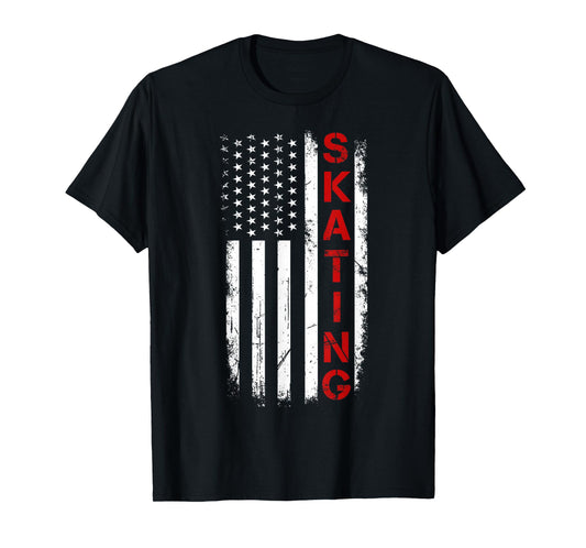 American Us Flag Skating Roller Blading Inline Speed Skating T-Shirt