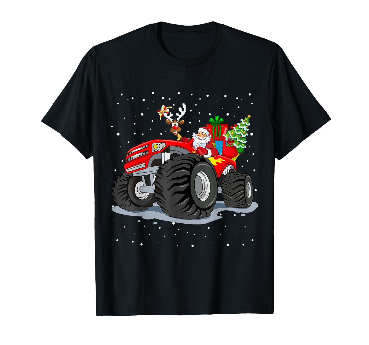 Funny Santa Driving Race Car Reindeer Christmas Tree T-Shirt