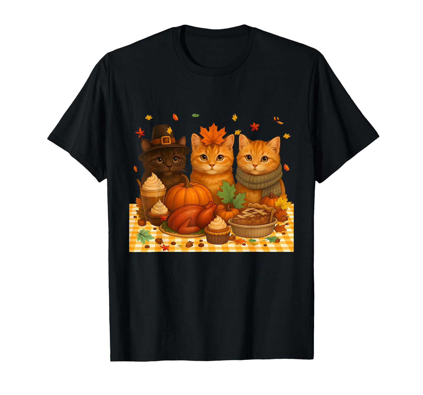 Funny Cat Pilgrim Costume Fall Thanksgiving Men Women Kids T-Shirt