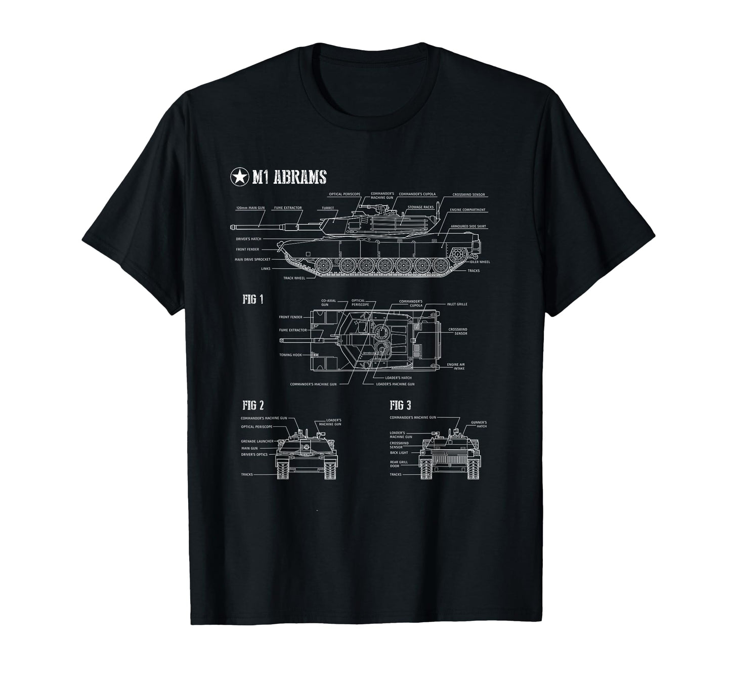 American M1A1 Abrams Main Battle Tank Blueprint T-Shirt