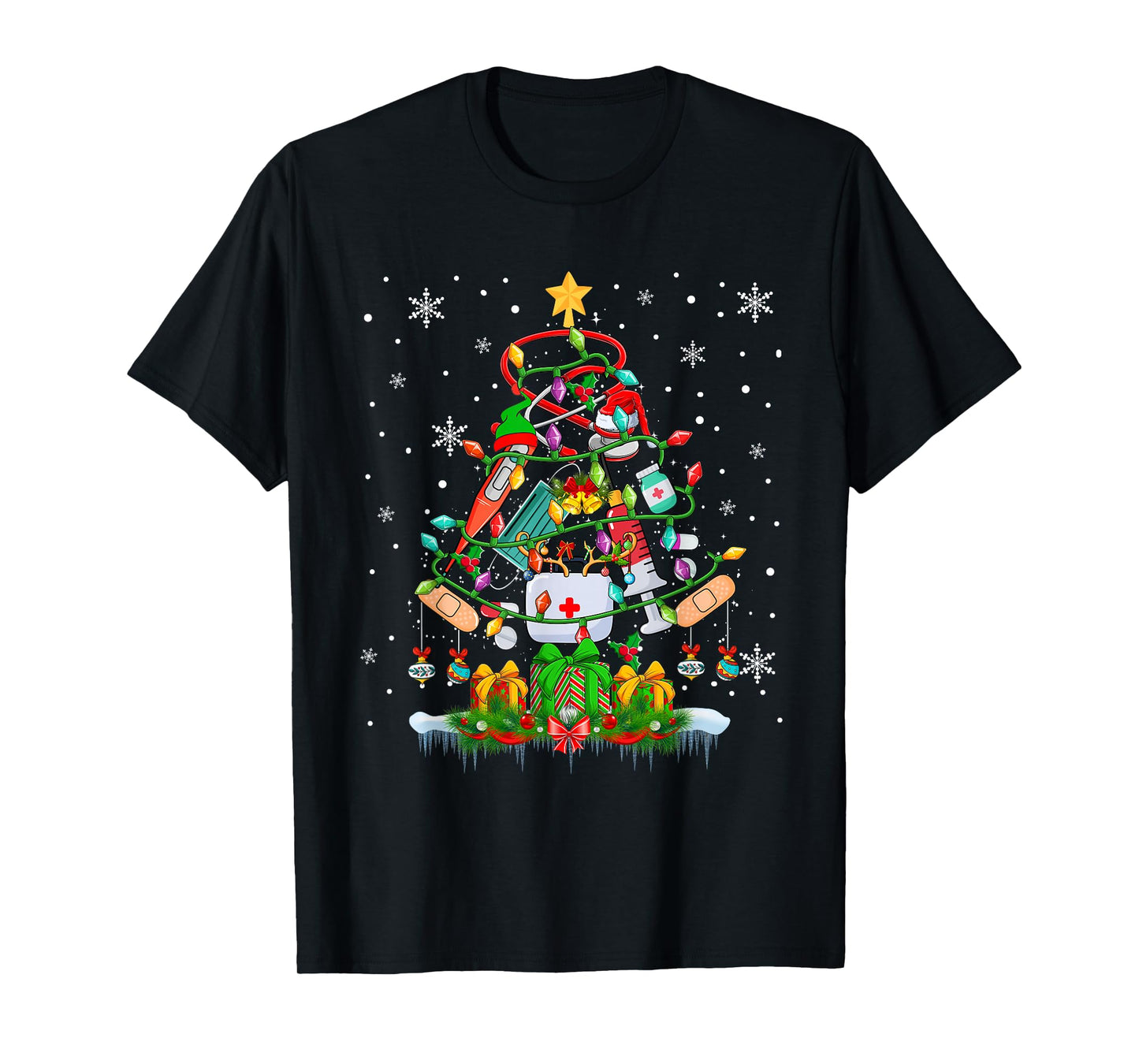 Christmas Tree Santa Reindeer Elf Medical Instruments Doctor T-Shirt