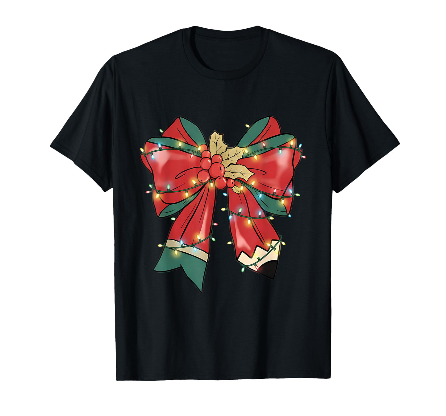 Teacher Christmas Bow Coquette Pencil Xmas Men Women Kids T-Shirt