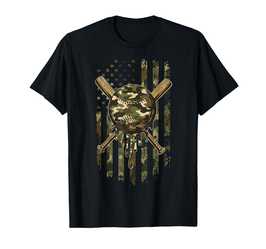 Ice Cream Baseball Drip for Boys Camo USA Flag Camouflage T-Shirt