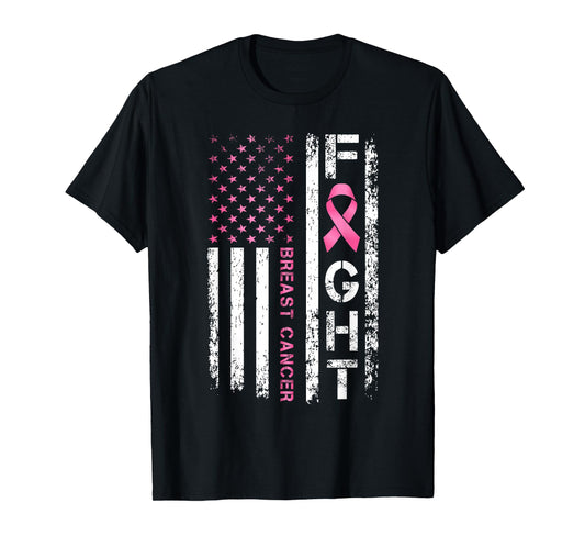 breast cancer awareness warrior american flag pink ribbon T-Shirt