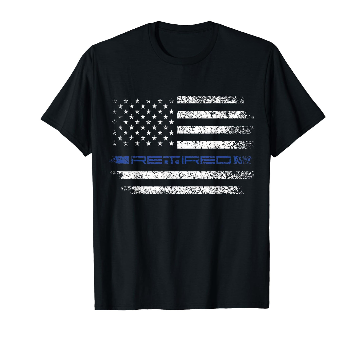 Police Officer Thin RETIRED Blue Line American Flag T-Shirt