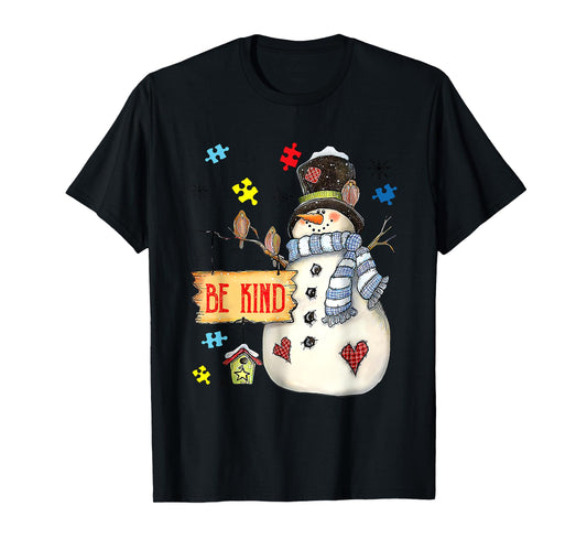 Be Kind Snowman Puzzle Autism Awareness Funny Family Xmas T-Shirt
