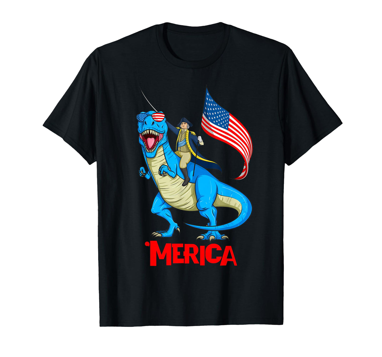 Merica Patriotic TRex Dinosaur George Washington 4th of July T-Shirt