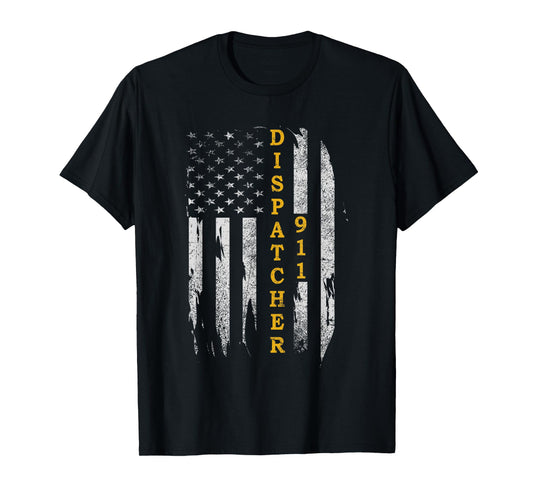 Thin Gold Line Flag American USA Patriotic 911 Dispatcher T-Shirt