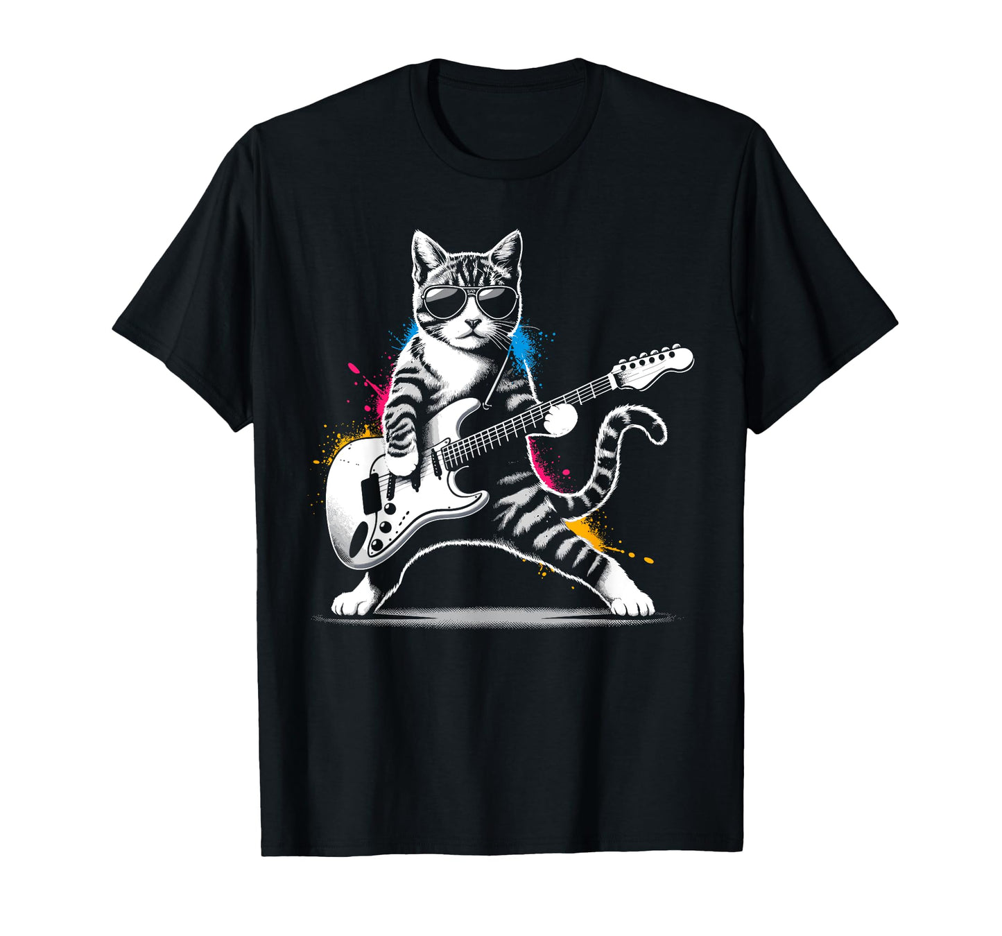 Guitar Cat Novelty Rock Music Band Concert Funny Cat T-Shirt for Men Women Girls Kids