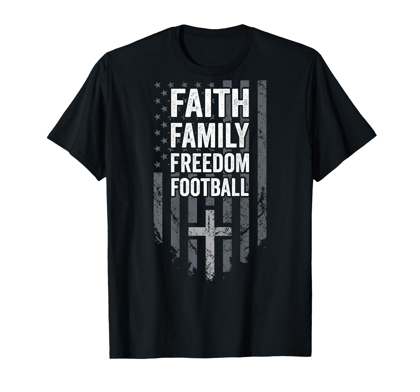 Faith Family Freedom Football - USA Cross Flag - ON BACK T-Shirt
