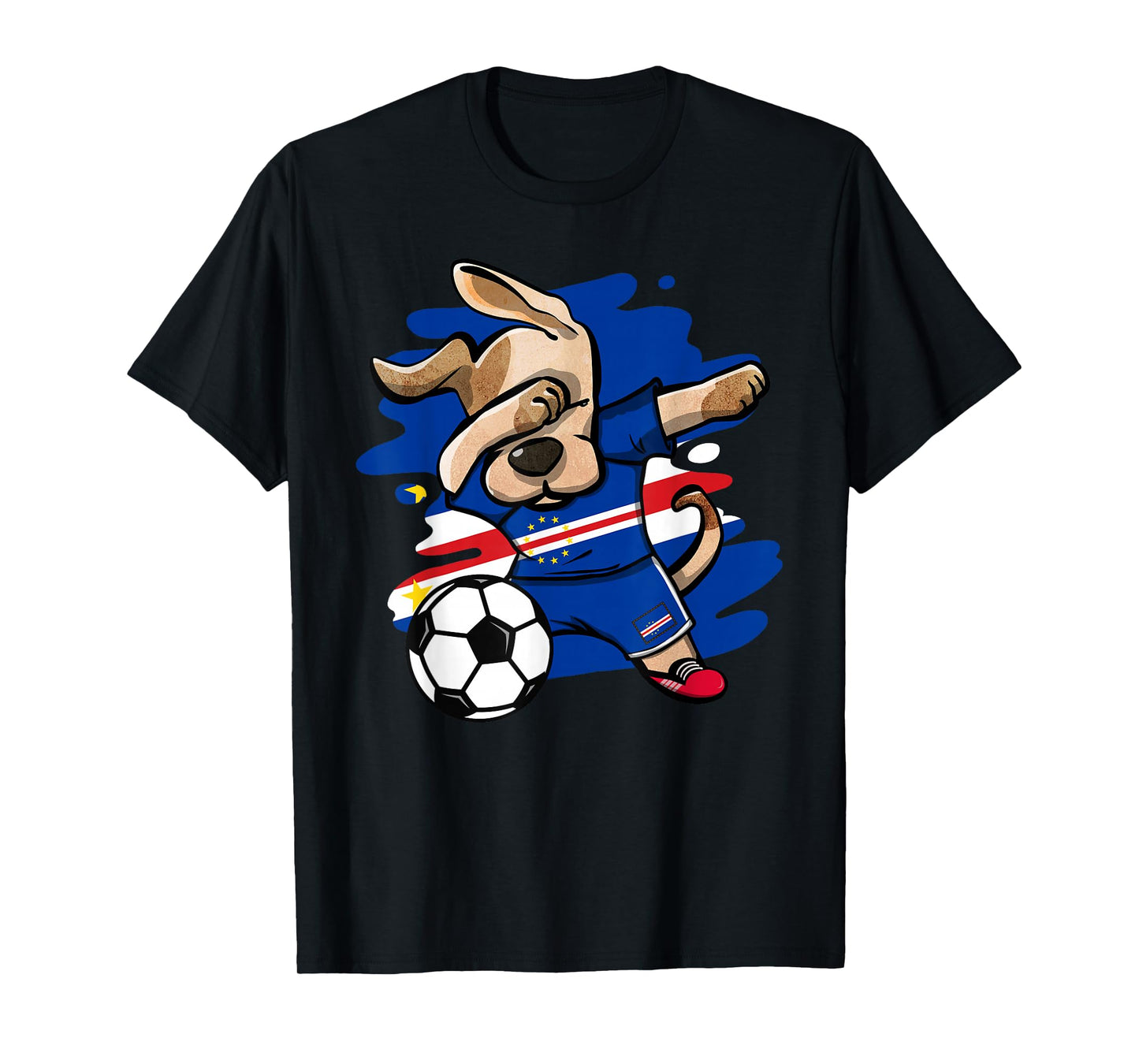 Dabbing Dog Cape Verde Soccer Fans Jersey Cape Verdean Flag Men Women Kids T-Shirt
