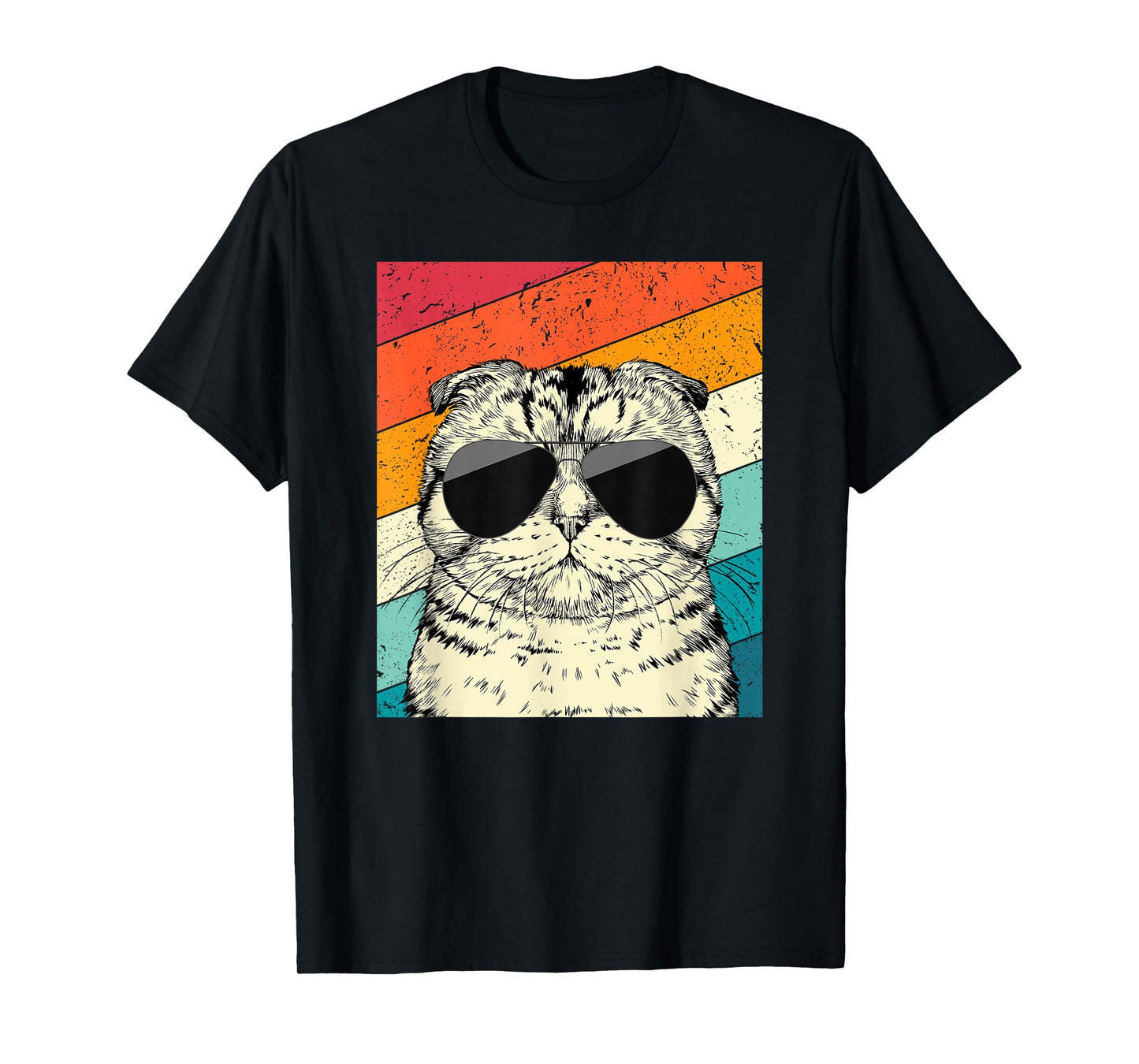 Retro Vintage Scottish Fold Cat with Sunglasses Cat Lovers T-Shirt